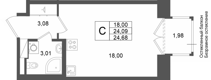 Студия 24,1 м²