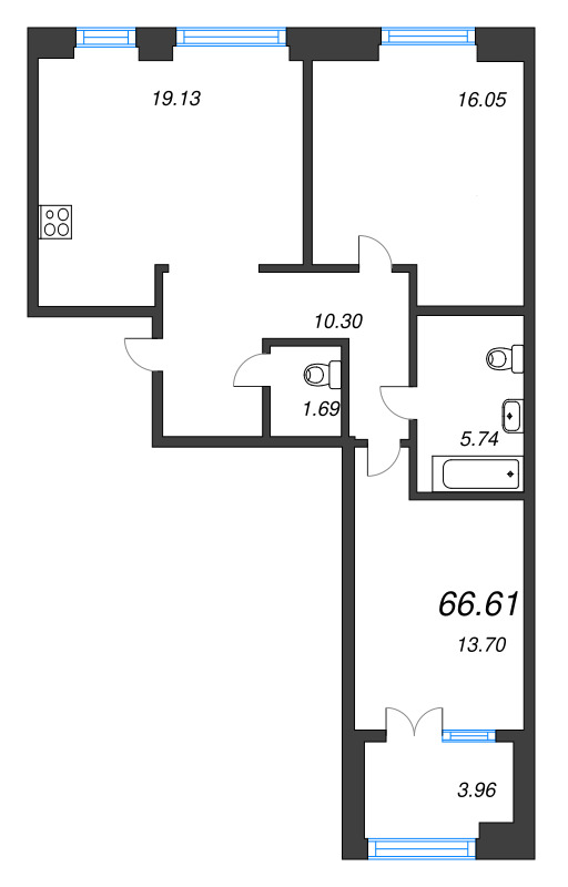 3 ккв (Евро) 66,6 м²