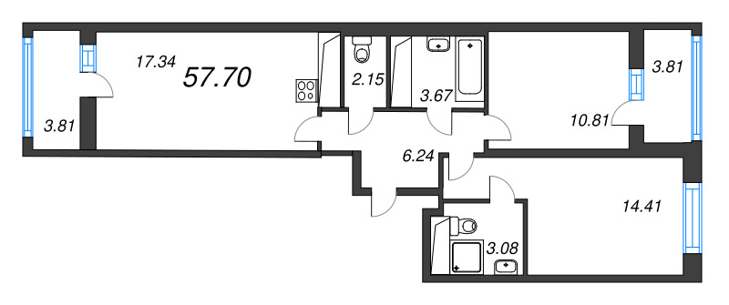 3 ккв (Евро) 57,7 м²