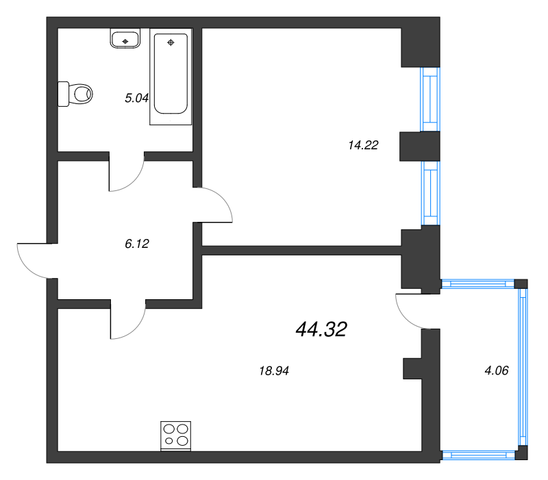 2 ккв (Евро) 44,3 м²