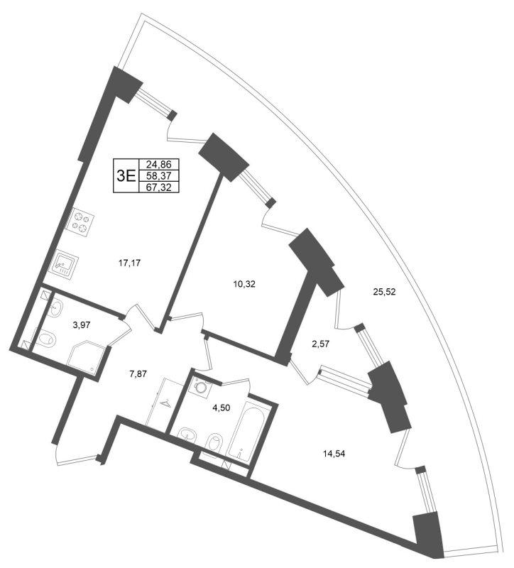 3 ккв (Евро) 58,4 м²