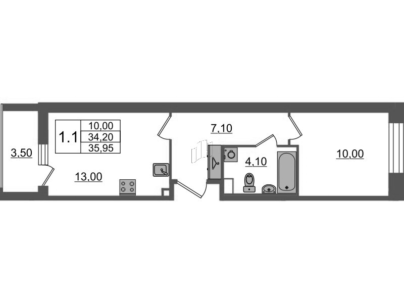 1 ккв 34,2 м²