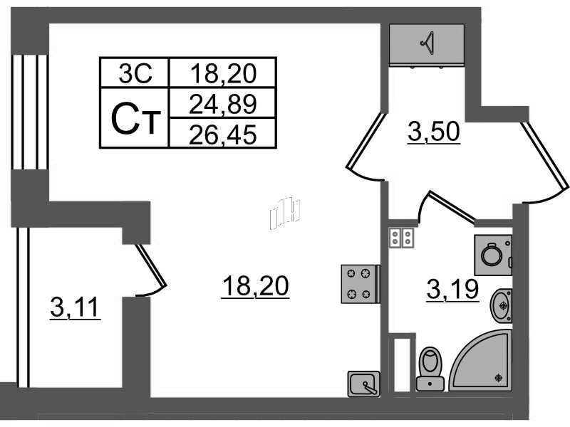 Студия 24,9 м²