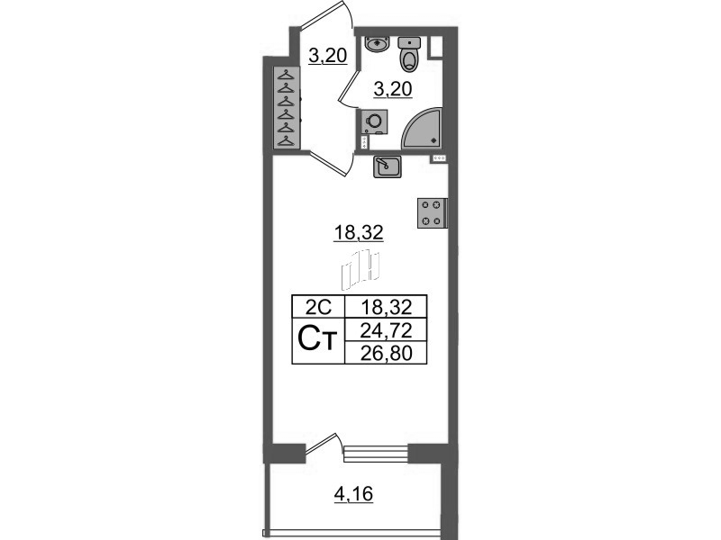 Студия 24,7 м²