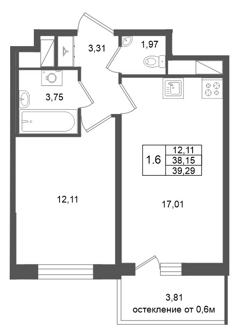 2 ккв (Евро) 38,2 м²