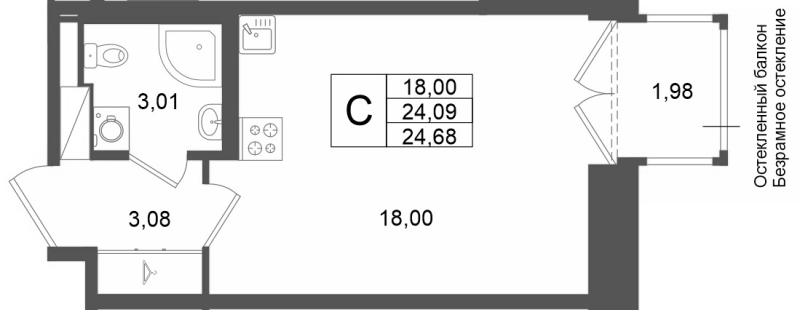 Студия 24,1 м²