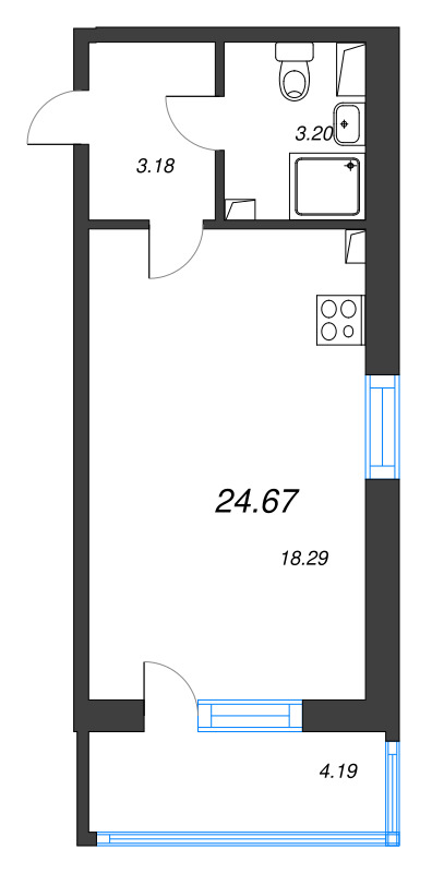 Студия 24,7 м²