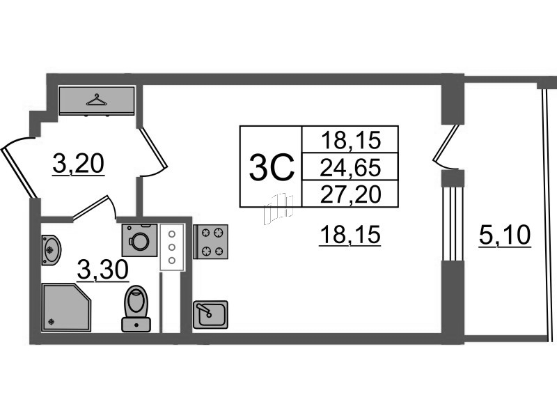 Студия 24,7 м²