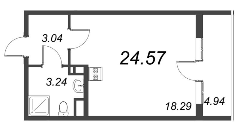 Студия 24,3 м²