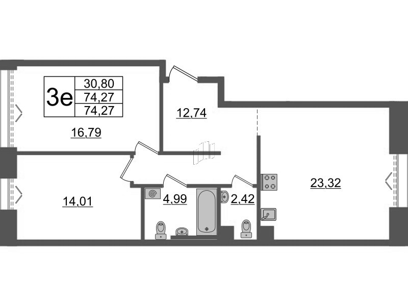 3 ккв (Евро) 74,3 м²