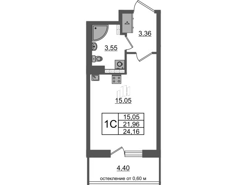 Студия 22 м²