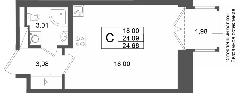 Студия 24,1 м²