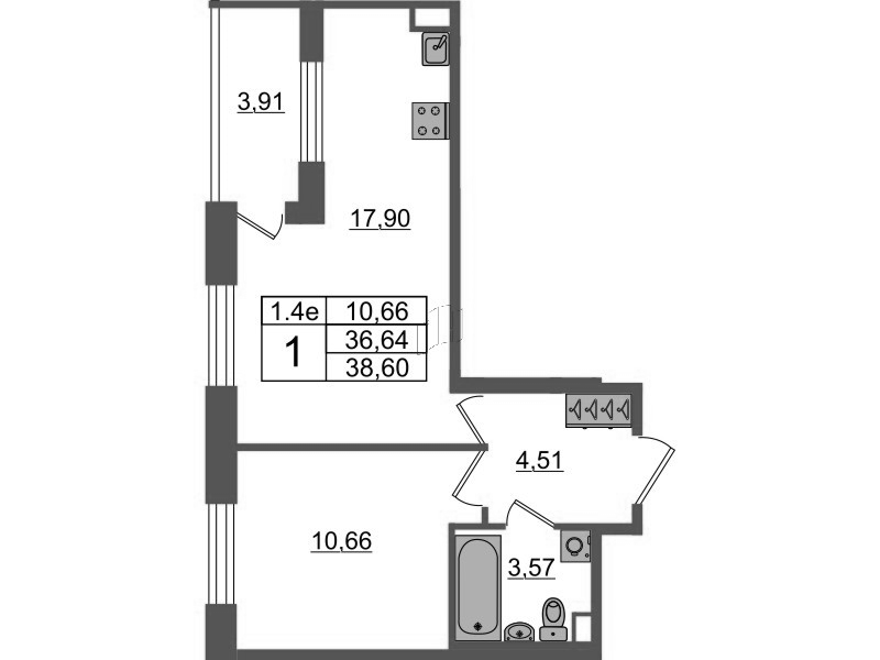 2 ккв (Евро) 36,6 м²