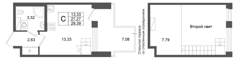 Студия 27,3 м²