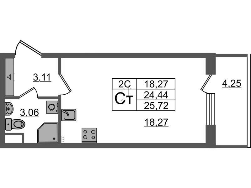 Студия 24,4 м²