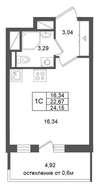 Студия 22,7 м²