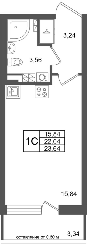 Студия 22,6 м²