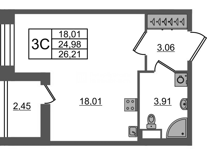 Студия 25 м²