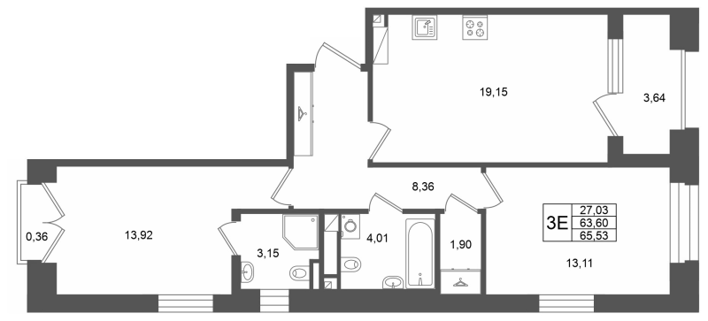 3 ккв (Евро) 63,6 м²