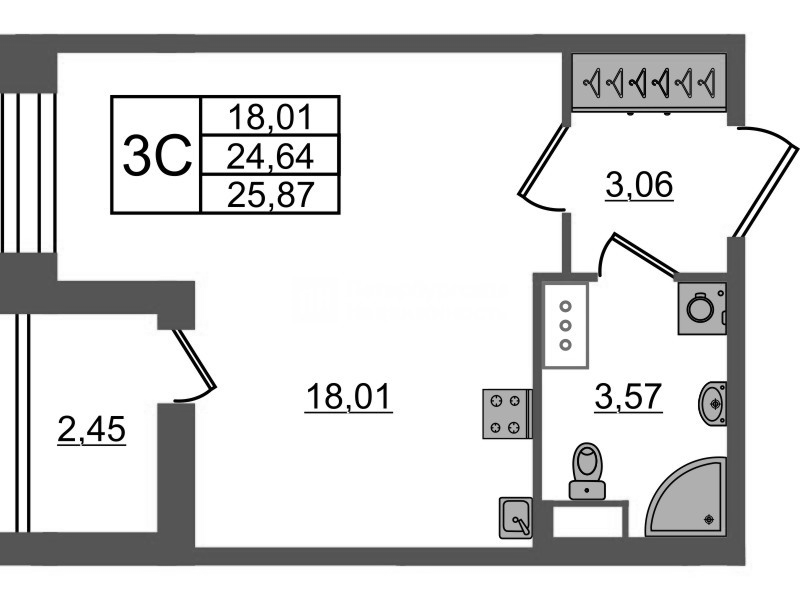 Студия 24,6 м²