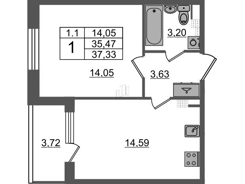 1 ккв 35,5 м²