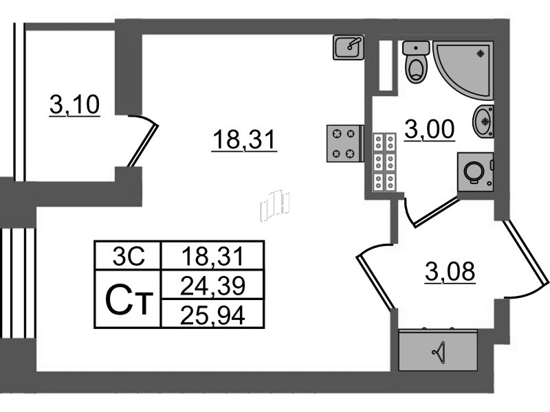 Студия 24,4 м²