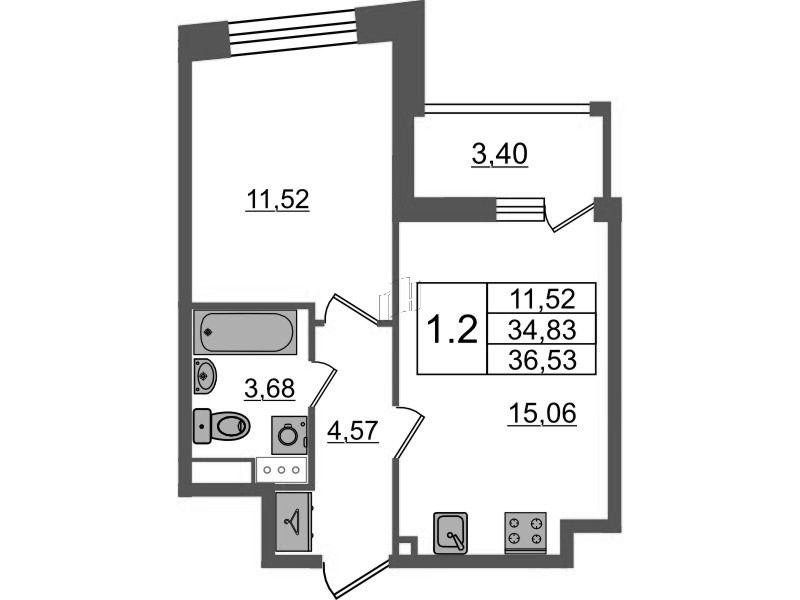 2 ккв (Евро) 34,8 м²