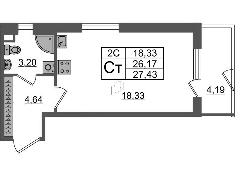 Студия 26,2 м²