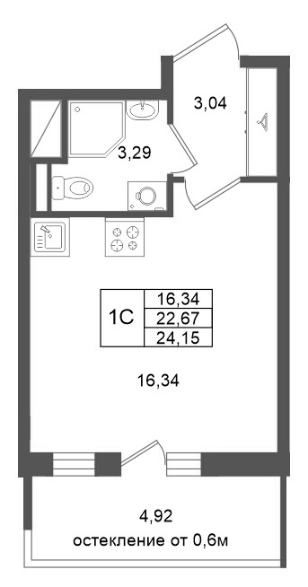 Студия 22,7 м²