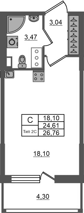 Студия 24,6 м²