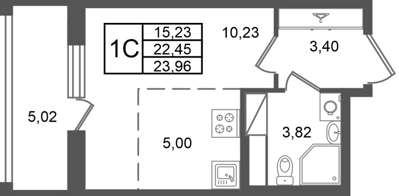 Студия 22,5 м²