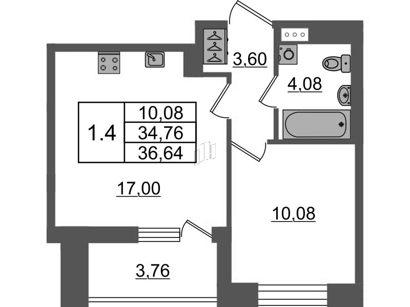 2 ккв (Евро) 34,8 м²