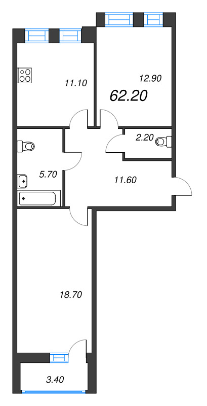 2 ккв 62,5 м²