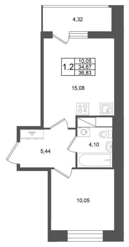 2 ккв (Евро) 34,7 м²