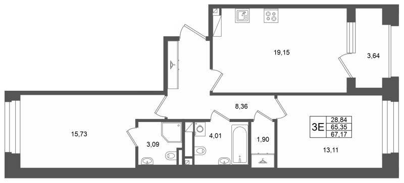 3 ккв (Евро) 65,4 м²
