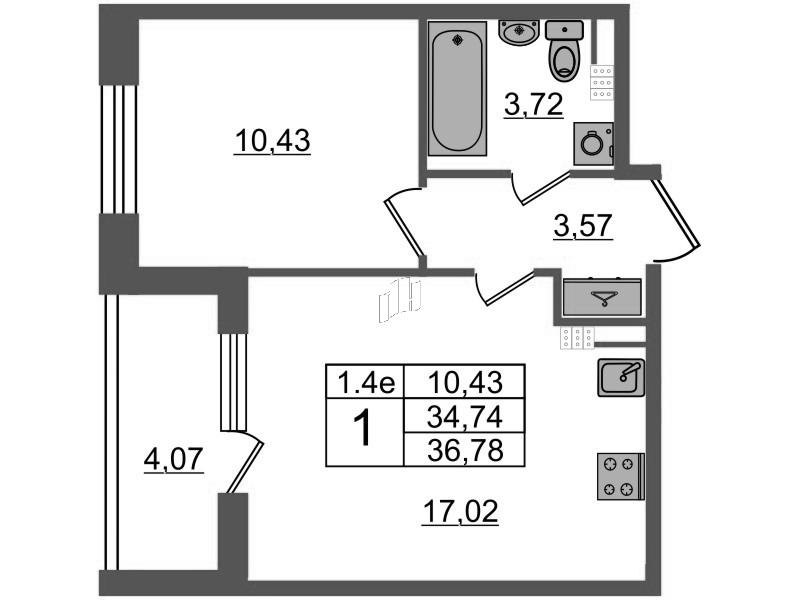 2 ккв (Евро) 34,7 м²