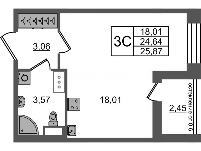 Студия 24,6 м²