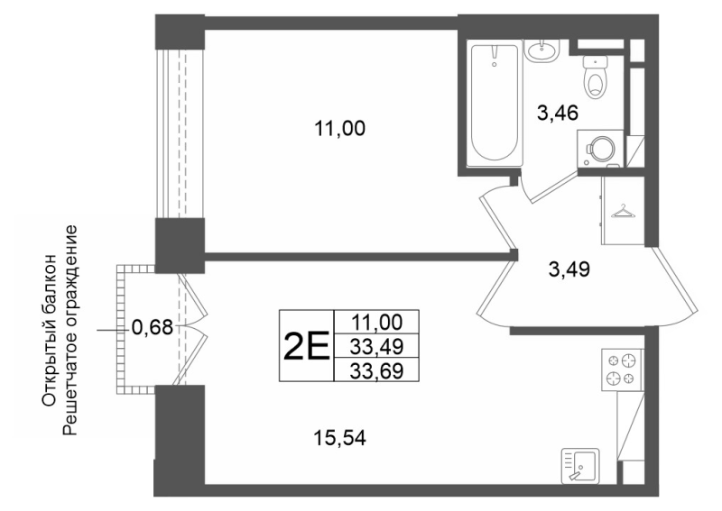 2 ккв (Евро) 33,5 м²