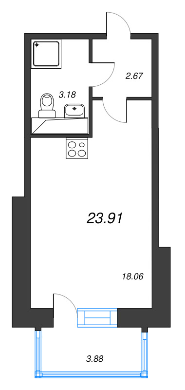Студия 23,9 м²