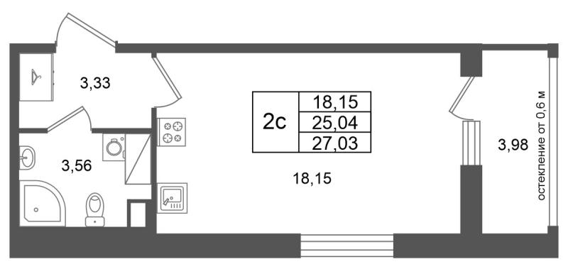 Студия 25 м²