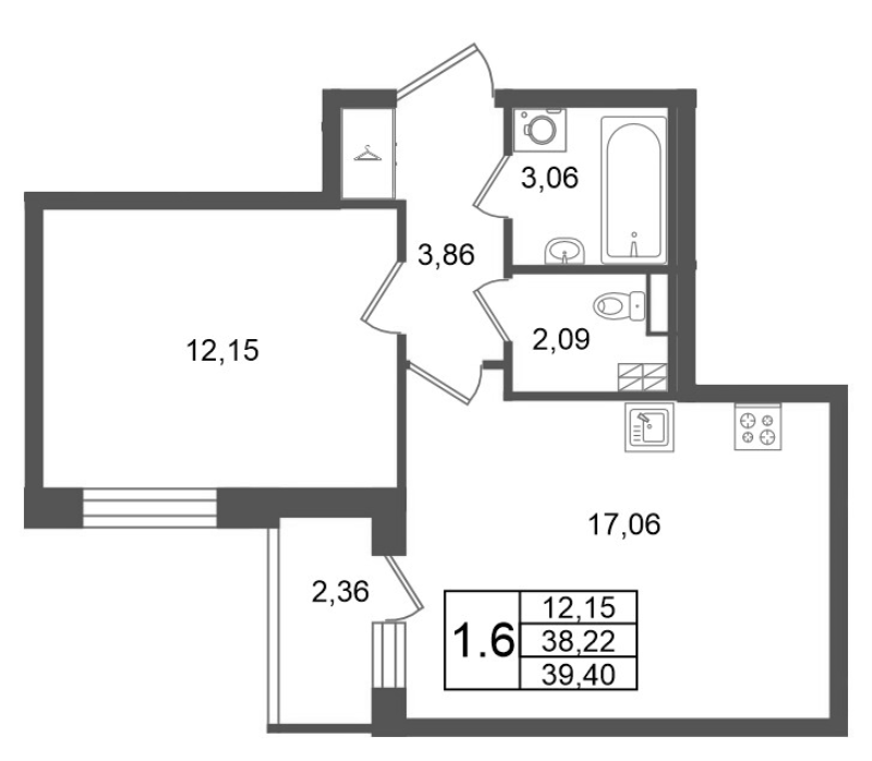 2 ккв (Евро) 38,2 м²