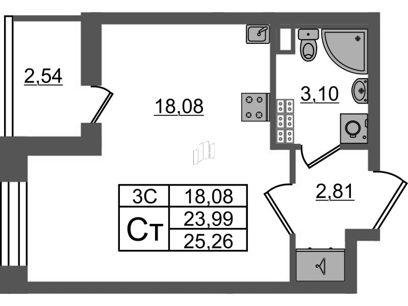 Студия 24 м²