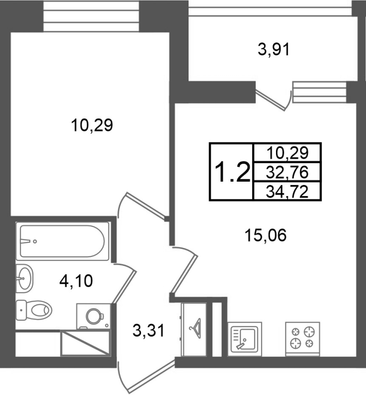 2 ккв (Евро) 32,8 м²