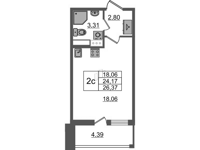 Студия 24,2 м²