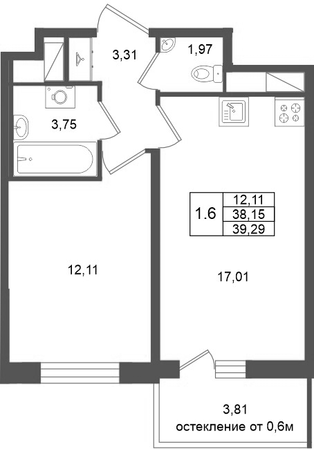 2 ккв (Евро) 38,2 м²