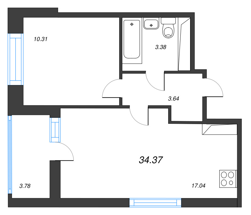 2 ккв (Евро) 34,4 м²