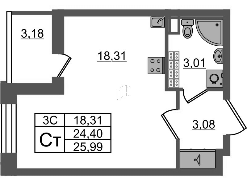 Студия 24,4 м²