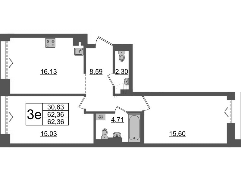 3 ккв (Евро) 62,4 м²