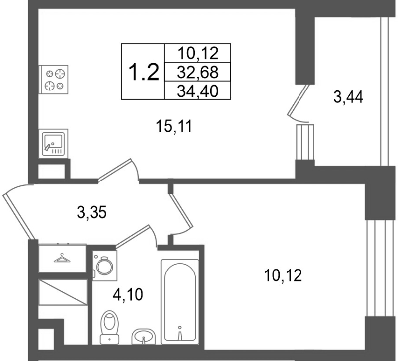 2 ккв (Евро) 32,7 м²