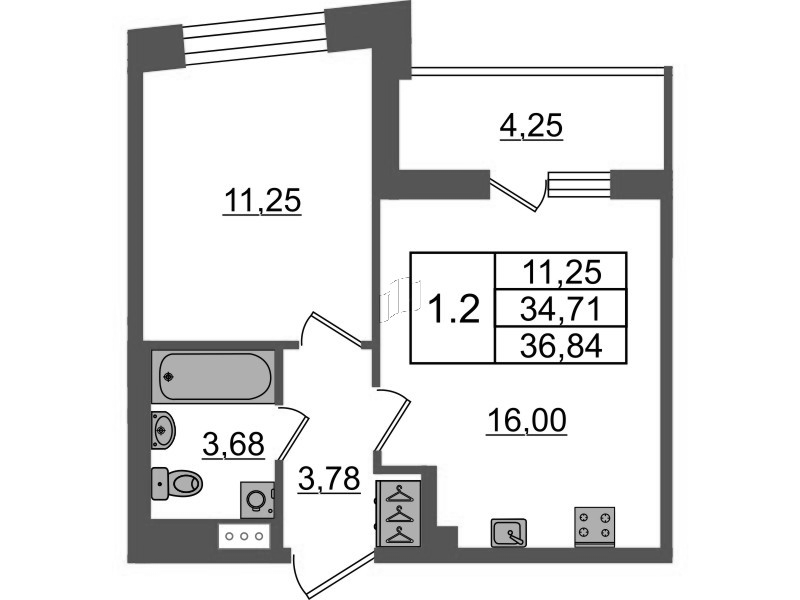 2 ккв (Евро) 34,7 м²